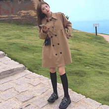 卡其色中长款风衣外套女2025秋季新款小个子外套韩版宽松双排扣潮