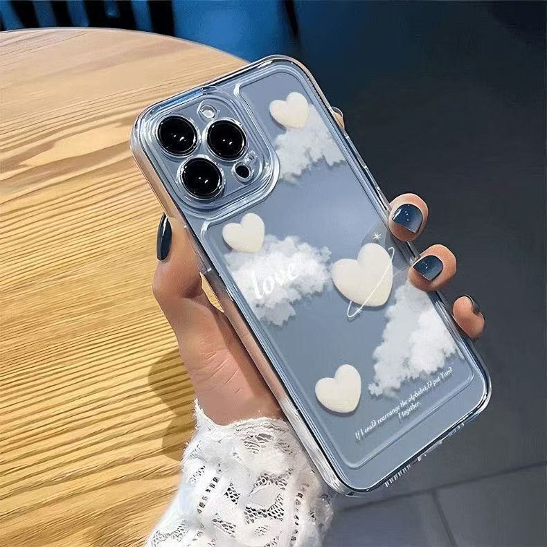 Funda con diseño de corazón en forma de nube, compatible con Apple 17 Pro Max, funda transparente a prueba de golpes para iPhone 16, estilo europeo y americano, cobertura total para iPhone 15, 14, 13.