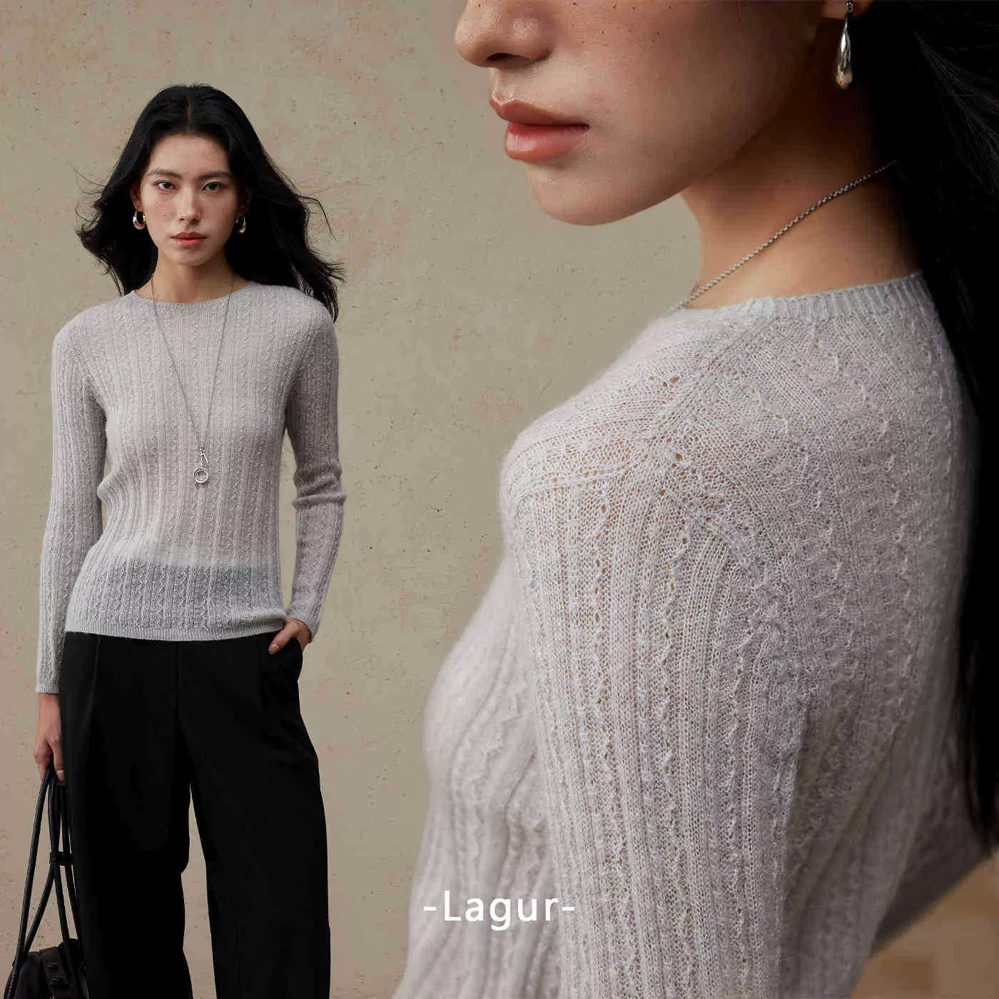 Lagur【舒适若无物】无缝一体100支超细美丽诺羊毛打底衫针织上衣