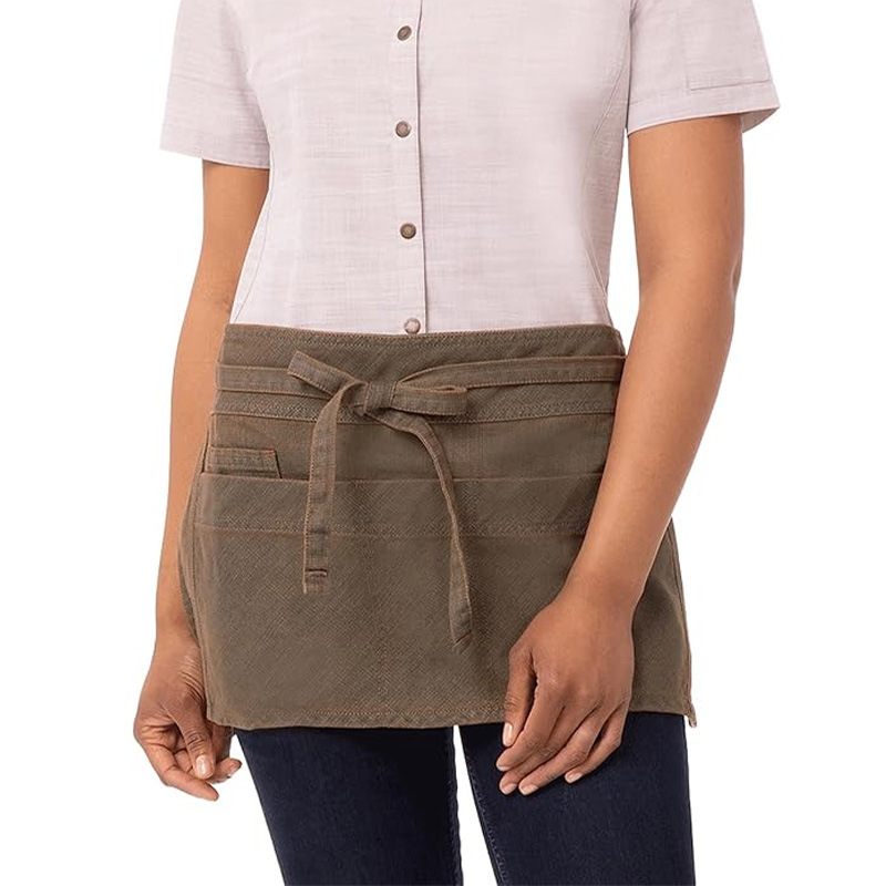 Delantal transfronterizo de media longitud, lona, comida occidental, café, restaurante, camarero, ropa de trabajo, delantal corto para hombres y mujeres, LOGOTIPO personalizado