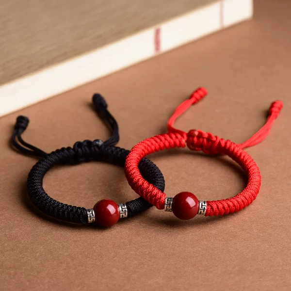Chinese style Xizang silver cinnabar Bracelet Men's thick red rope bracelet hand-woven jewelry couple bracelet