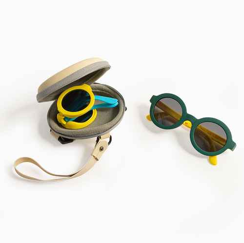 Children's sunglasses summer travel sun protection round frame unisex baby sunglasses Morandi foldable sports children's glasses