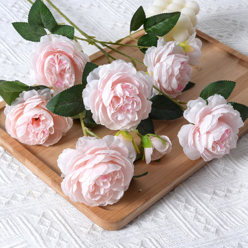 Simulated Peony Three-headed Peony Camellia Rose Silk Artificial Flower Wedding Ceremony Hall Hotel Home Decoration Ornaments