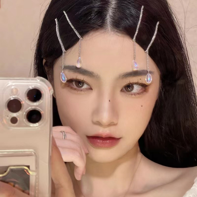 ins style niche design fashion light luxury side chain hanging water drop pendant hairpin Korean style Super Flash temperament hair accessories