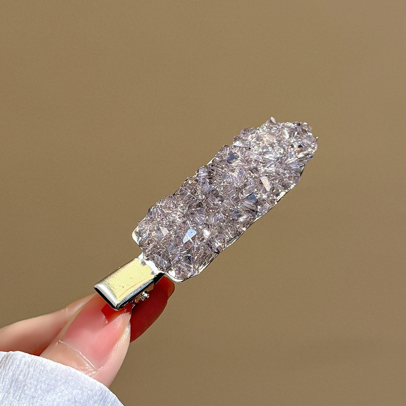 时尚甜酷闪亮白色蓝色水晶冲浪板鸭嘴夹韩版百搭金属铲子发夹边夹|undefined