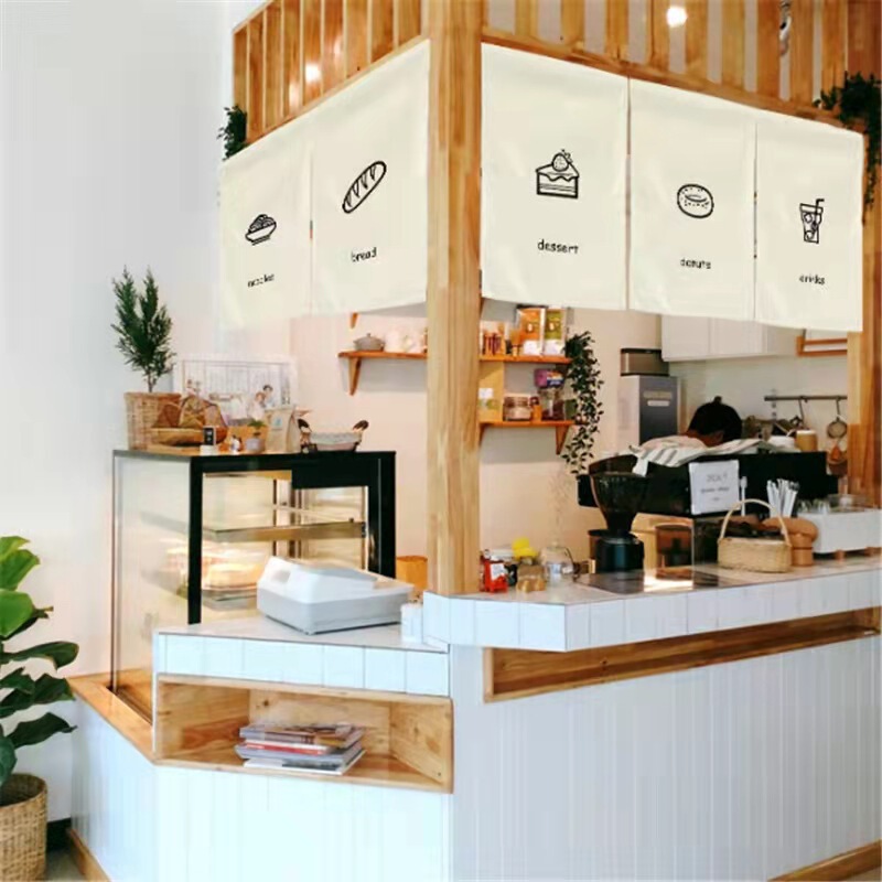 Korean Style Fabric Door Curtain Kitchen Bedroom Partition Hanging Flag Door Curtain Punch-Free Counter Decoration Half Curtain Can Print Logo