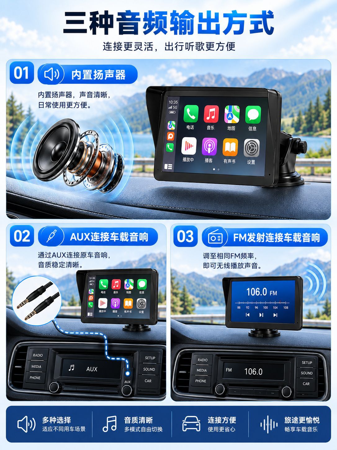 7inch Portable Car MP5 CarPlay Android Auto Mobile Connectivity Rearview Camera Central Control Screen