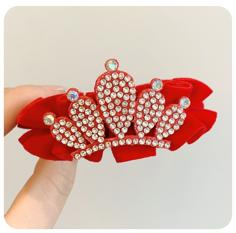 Año nuevo, cabeza de bola para niños, hebilla de pelo roja, accesorios de joyería, sombreros de corona, hebilla de cola de caballo para niñas, horquilla, accesorios para el cabello