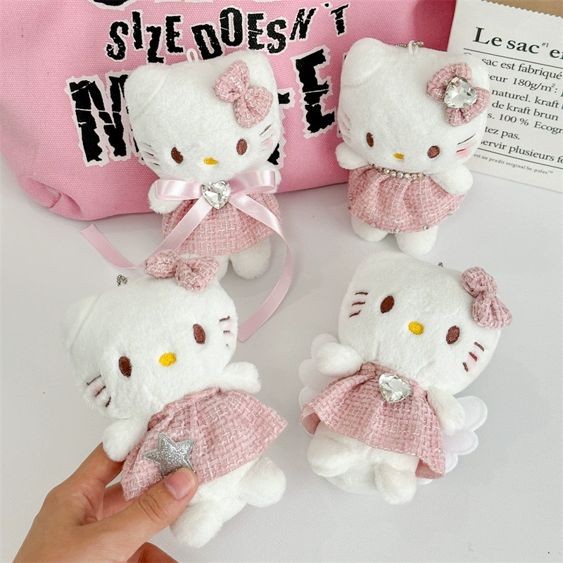 Милый плюшевый брелок-кукла, стиль Hello Kitty, варианты розовой юбки и ангельских крыльев, 1 шт