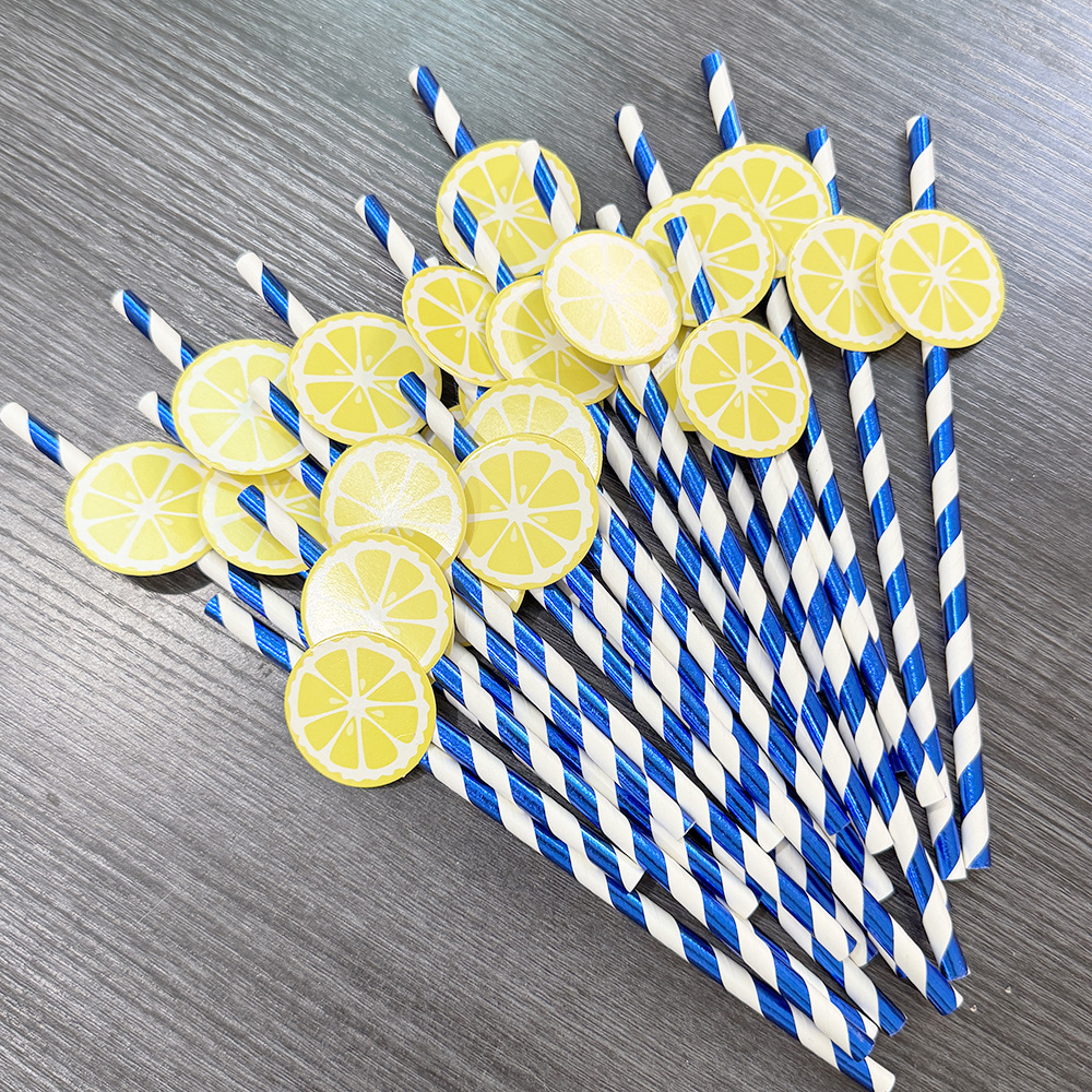 Punto transfronterizo al por mayor papel creativo pajita decoración de fiesta pajita de limón mesa de postre vestido botella de pudín plug-in