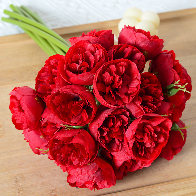 Small Rose Handle Beam Handwriting Artificial Flower 27 Head Small Peony Fake Flower Photography Props Bridal Bouquet Home Decoration