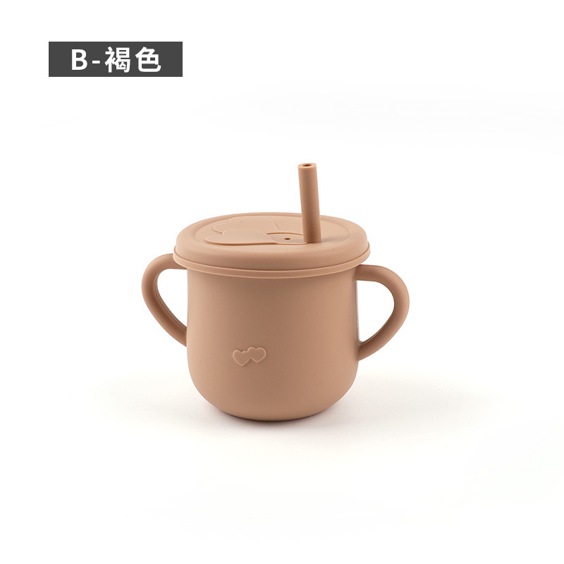 Taza de agua de paja de silicona para niños de grado alimenticio Taza de agua a prueba de caídas Taza de agua de silicona binaural para bebés Taza de silicona para aprender a beber