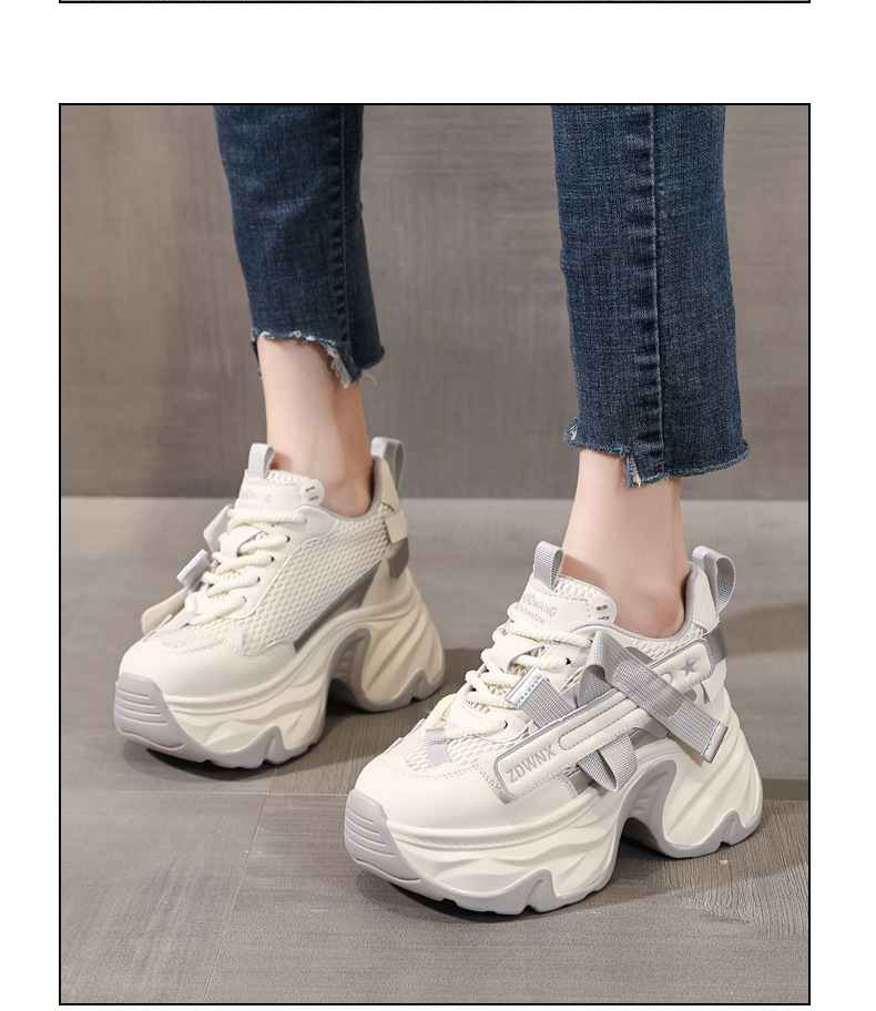 Giày sneaker nữ đế dày tăng chiều cao 11cm, phong cách daddy, lưới thoáng khí — màu đen chi tiết 12