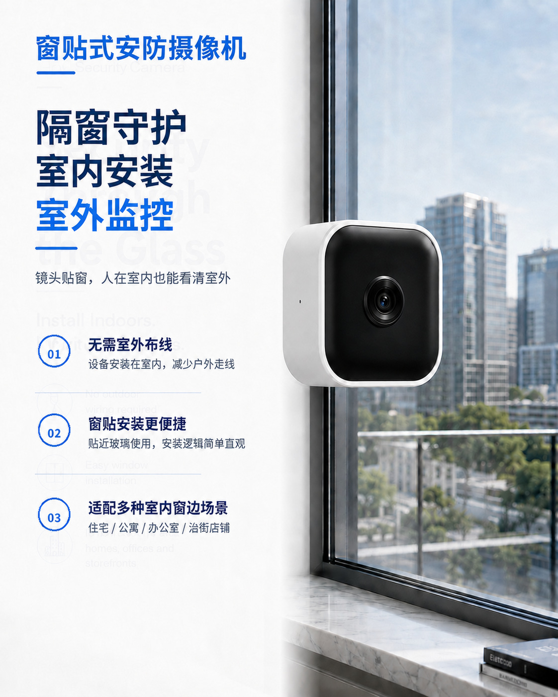 WiFi Window HD Camera, Night Vision, Two-Way Talk