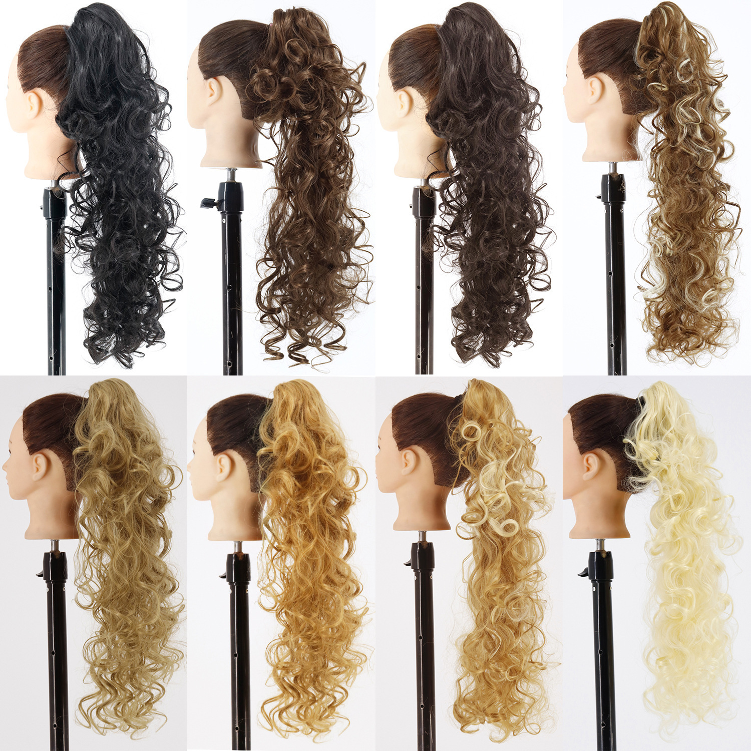 Perruca alta cola de caballo mujer 22 pulgadas clip de garra rizado largo temperamento grande cola de caballo ondulada