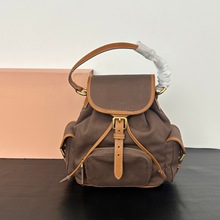 缪家对版货牛皮拼帆布双肩包大容量轻便多口袋旅行背包手拎包包女