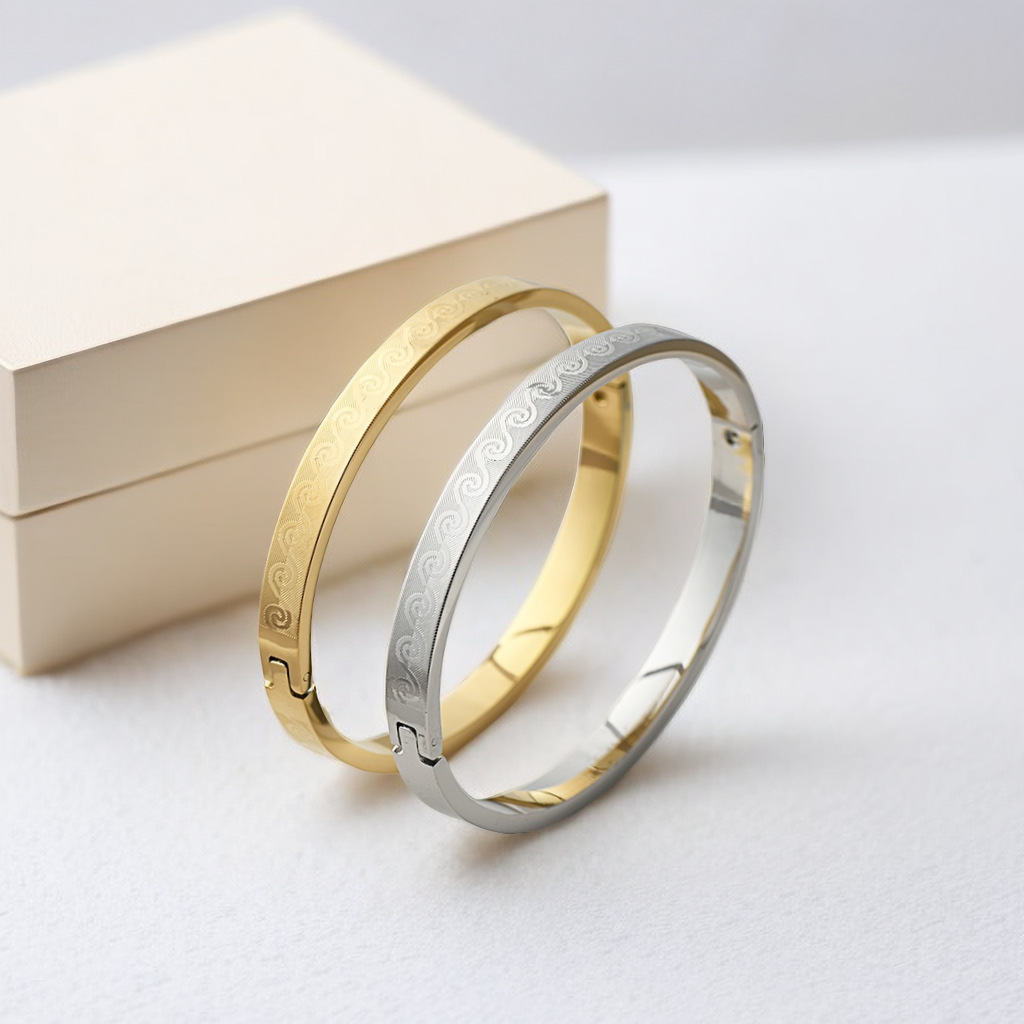 304 Stainless Steel Material Solid Color Pattern Retro Solid Color 304 Stainless Steel Bangle In Bulk