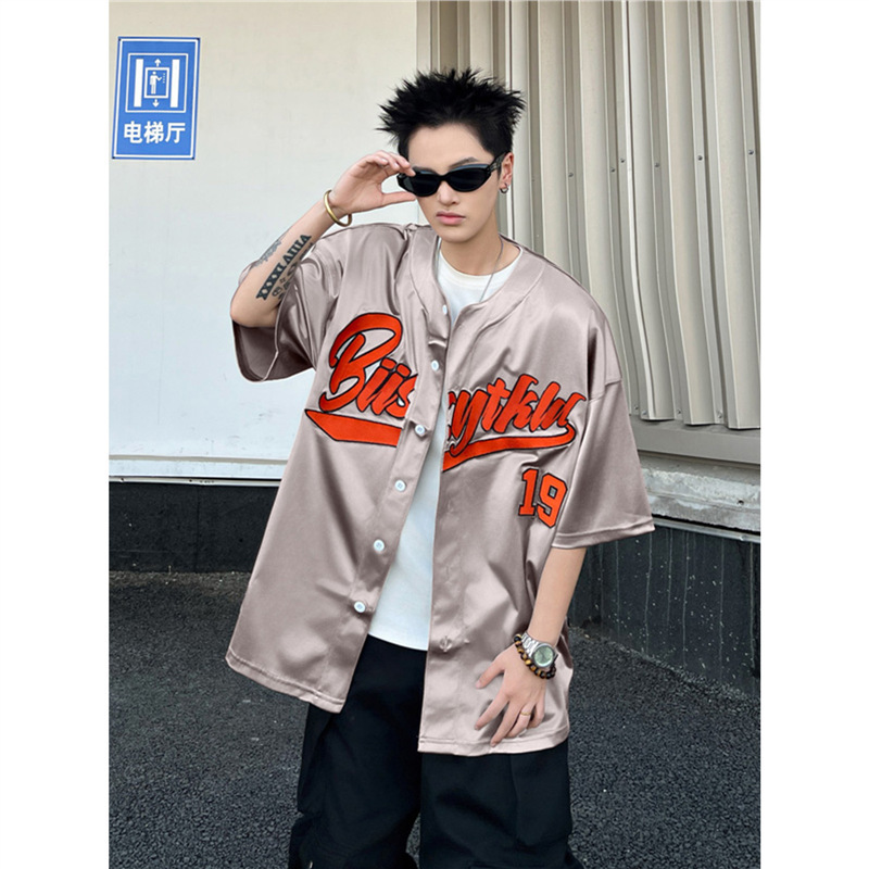 American Street Hip-Hop West Coast Jersey Shirt Men's Short-Sleeved Summer Trendy Brand Handsome Loose Jersey Style Jacket