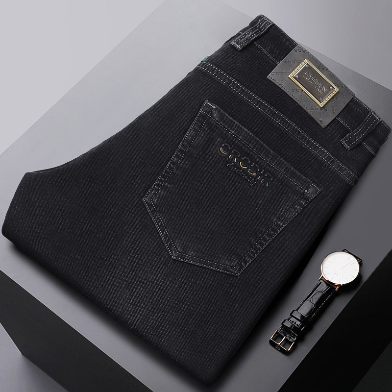 Winter Thickened High Quality Jeans, Straight Tube Cotton Elastic Polished Bottom, Protecting the Skin, Business Casual_voghion.com