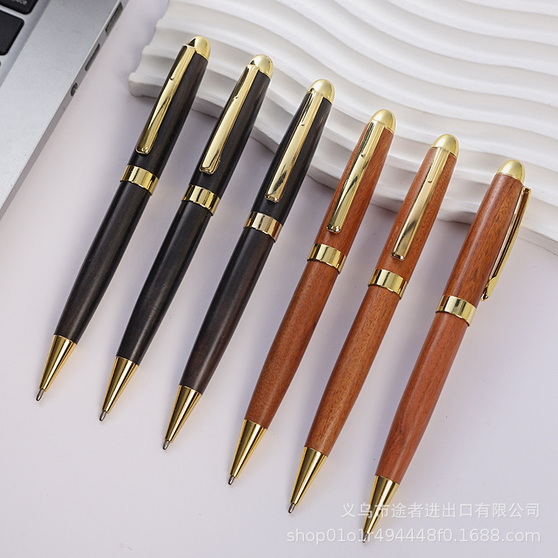 Manufacturer's Creative Ebony Solid Wood Ballpoint Pen, Vintage Creative Rotating Oil-Based Pen, Business Promotional Gift Ballpoint Pen