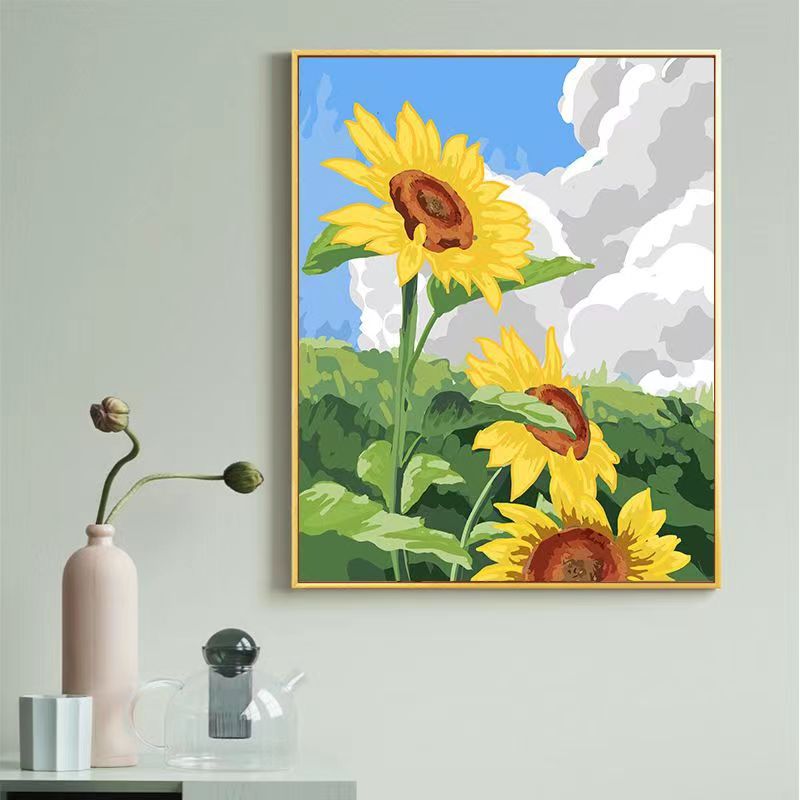 Pintura al óleo digital al por mayor DIY pintura al óleo hecha a mano pintura decorativa loto girasol entrega de una sola pieza