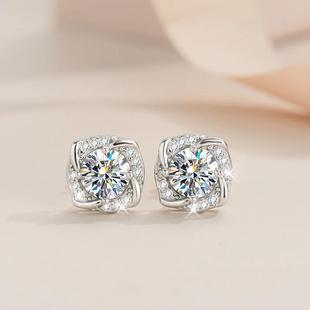 New S925 Sterling Silver Windmill Mossang Diamond Earrings Women's Fashion Simple All-match High-end Sense Four-leaf Clover Ear Jewelry