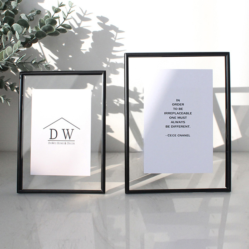 Photo Printing and Glass Transparent Photo Frame 6inch 8inch A4 Wall Hanging 6inch Brushed Photo Album Ornaments Metal Table