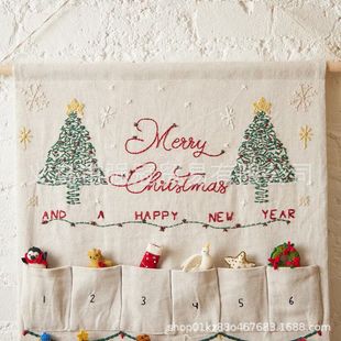 Personalized Christmas Advent Calendar DIY Hanging Linen Countdown Calendar with 24 Mini Embroidered Pockets