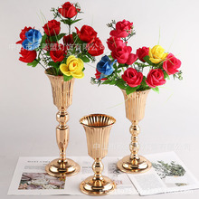 亞馬遜熱銷歐式金屬花瓶婚慶主桌道具電鍍鐵藝金色插干花裝飾擺件