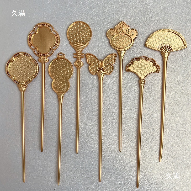 手工发簪底胚宋锦贴布艺新中式合金发饰底托古风发钗花冠簪子|undefined