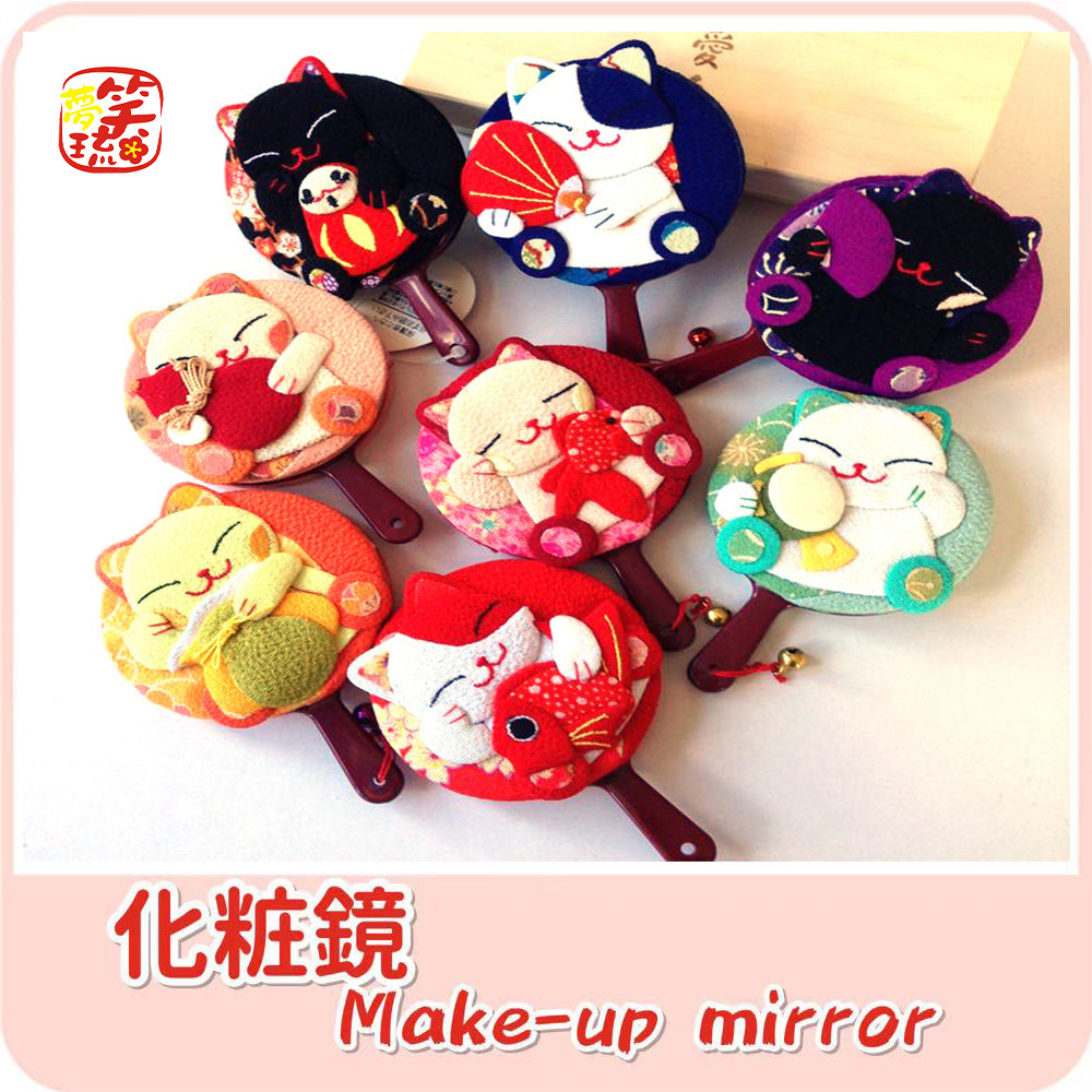 化妆镜 #AK-4 日式招财猫八宝手柄镜 金鱼手抽镜