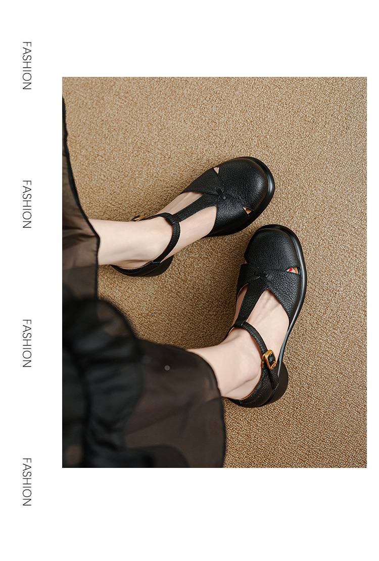 Sandal nữ bao đầu gót vuông đế dày 5cm phong cách ngoại thương — Màu đen chi tiết 9