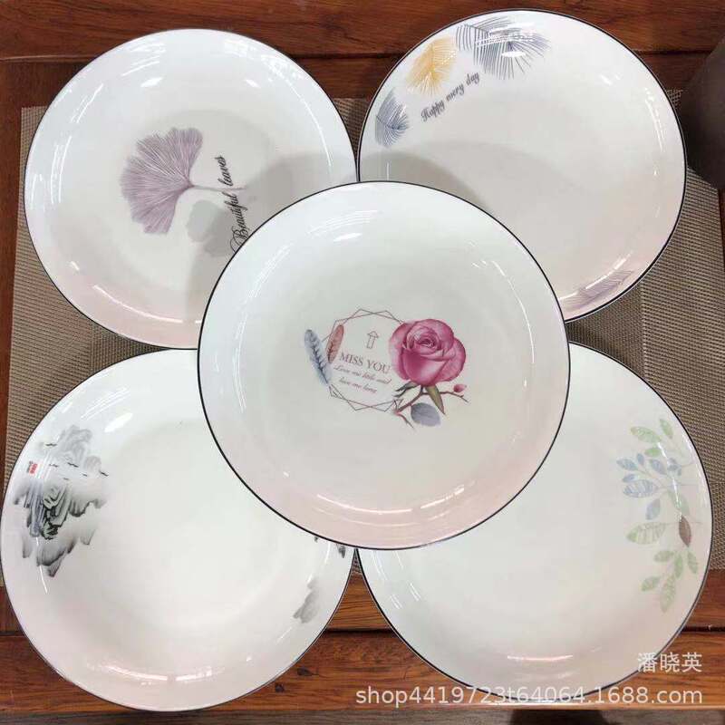 8 inch round ceramic fruit plate gold flower magnesium porcelain daily ceramic plate wholesale kitchen multi-purpose tableware