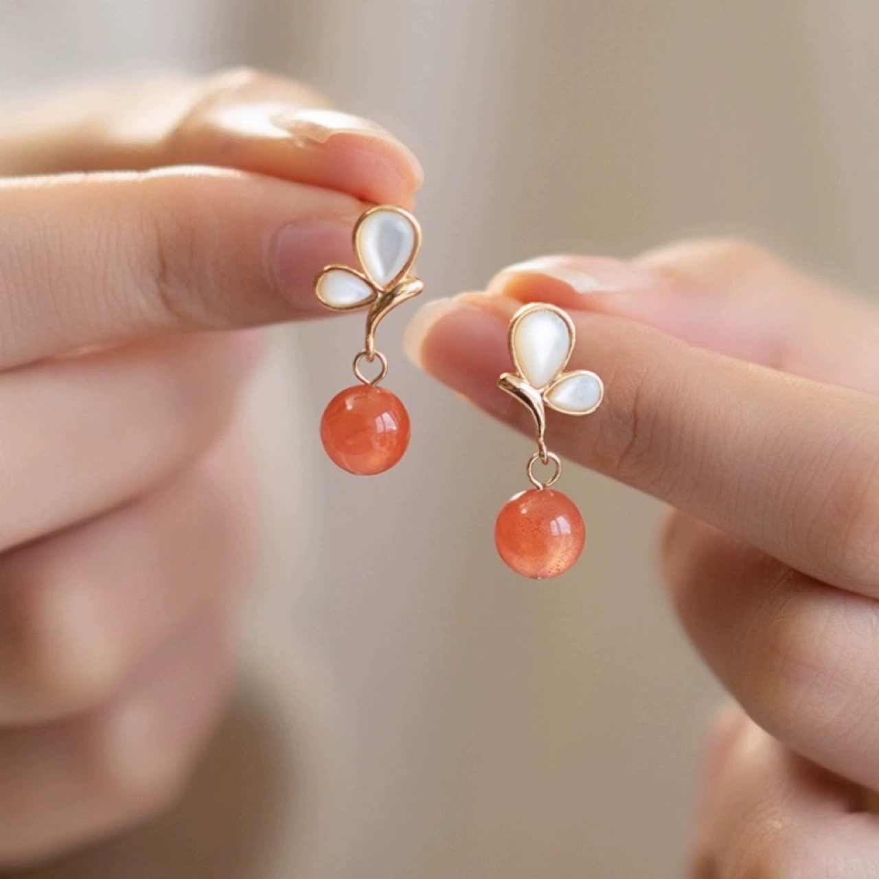 Серьги из натурального Южного красного агата, Женские винтажные элегантные серьги, ниша с бабочкой, серебряные серьги-булавки S925