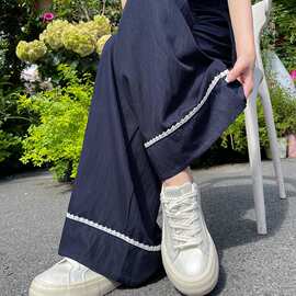 蕾丝拼接天丝牛仔裤女夏冰丝高腰显瘦九分裤百搭休闲裤子