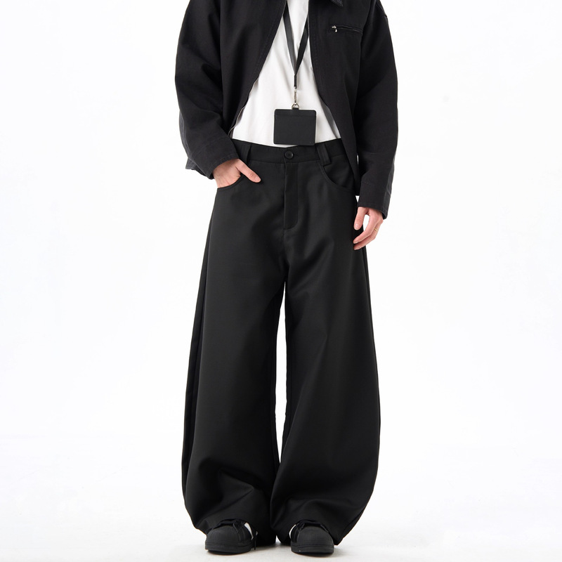 American-style high-end drape wide-leg black machete trousers trendy men's and women's retro commuter loose casual trousers