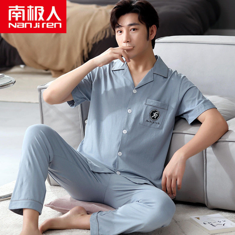 Pijamas de hombre verano 100% algodón pantalones de manga corta más el tamaño de los hombres de verano Delgado al aire libre homewear