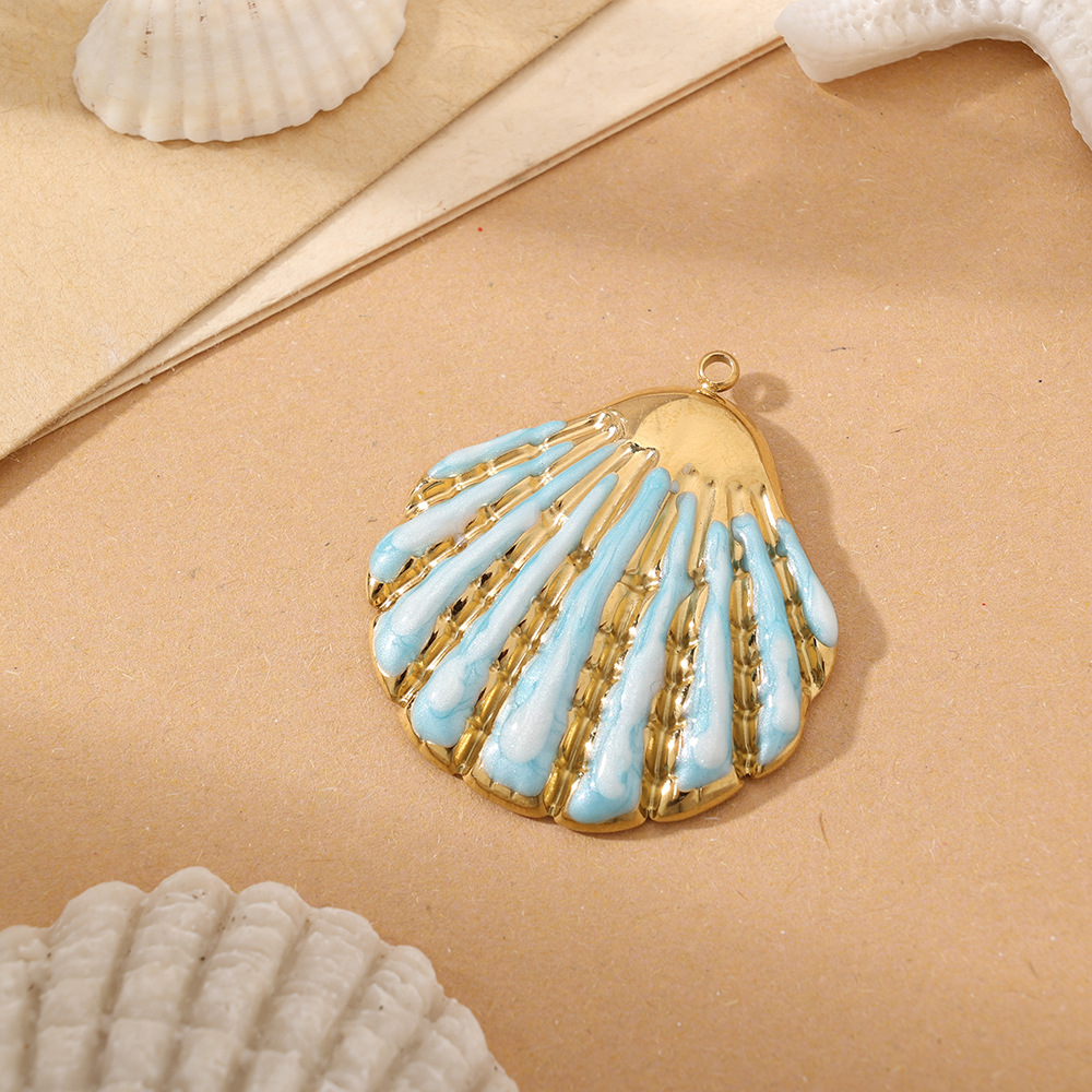 4g Weight Pendant Jewelry Making Type Charms Classification 1 Piece Quantity 304 Stainless Steel Material Shell Pattern All Seasons Season Polished Finish Plating Design Beach Style 1 Piece 304 Stainless Steel Shell Polished Pendant Charms 2