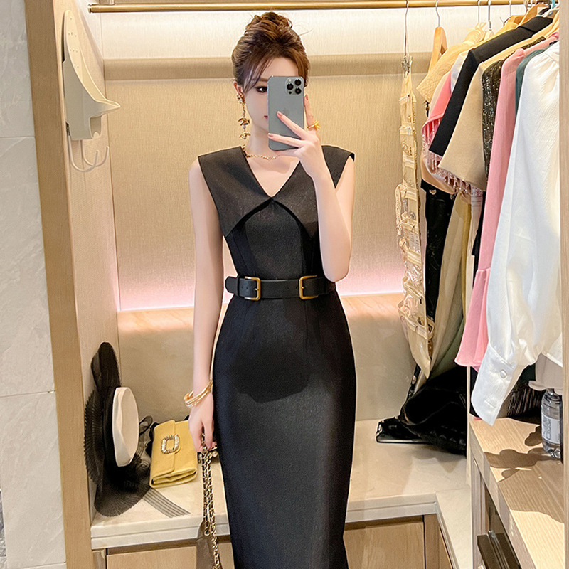 Formal Occasion Hip-Hugging Long Dress 2026 Summer New Women's French Doll Collar Age-Reducing Slim-Fit Dress 9811