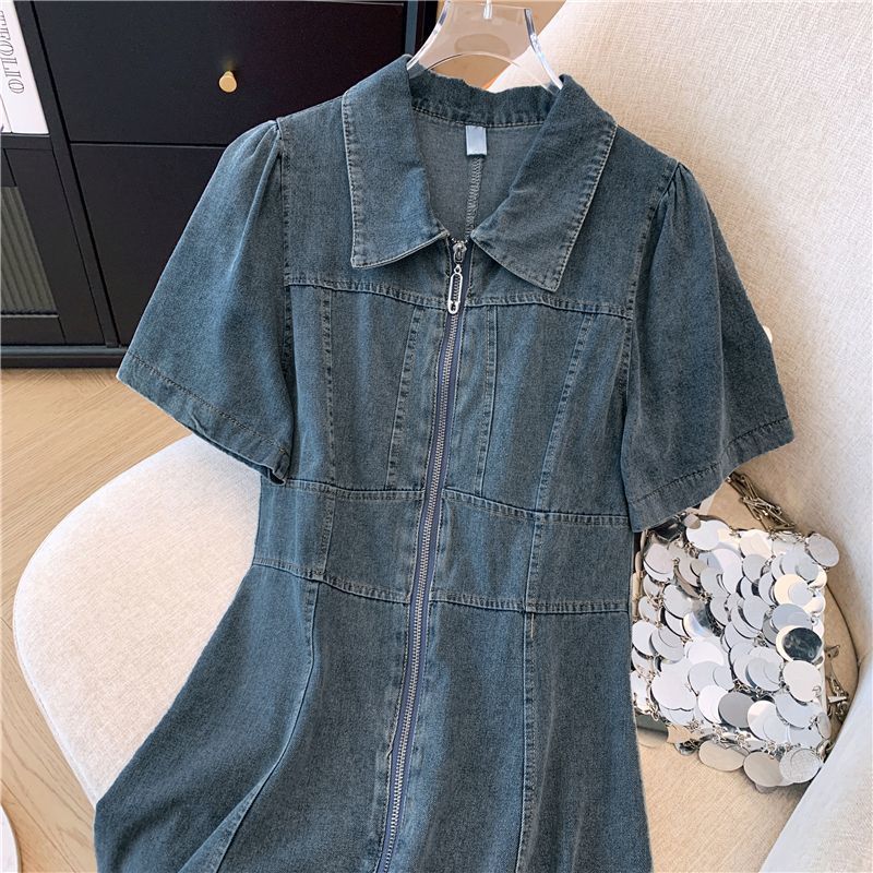 Retro denim dress with zipper