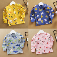 Autumn/Winter Children's Shoulder Strap T-shirt Long Sleeve Pure Cotton Infants' Cardigan Single Piece Autumn Clothes for Boys and Girls Baby Baby Base Shirt
