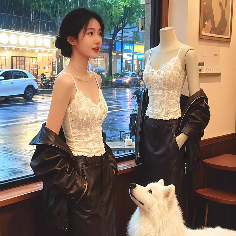 2026 New Style Brushed Lace Camisole for Women with Chest Pads, Beautiful Back Design, Inner Bra, Summer Base Layer Top