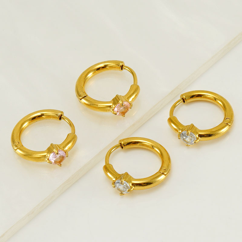 Europeo y americano INS estilo neto rojo mismo estilo pendientes de acero inoxidable hembra 18K oro plateado oreja hebilla incrustaciones color ZIRCON hembra