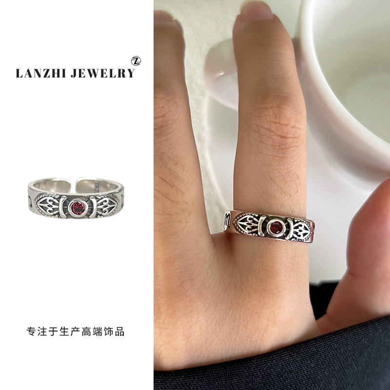 Anillo Abierto de Estilo Hip Hop 925 de Plata Gruesa Cubierta de Cobre Blanco