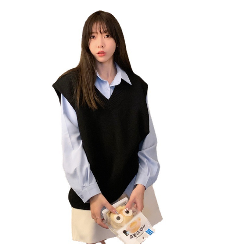 クラインブルー無地セーターベストニットジャケット女性の秋冬 2025 新しいアウター v ネックトップ|undefined