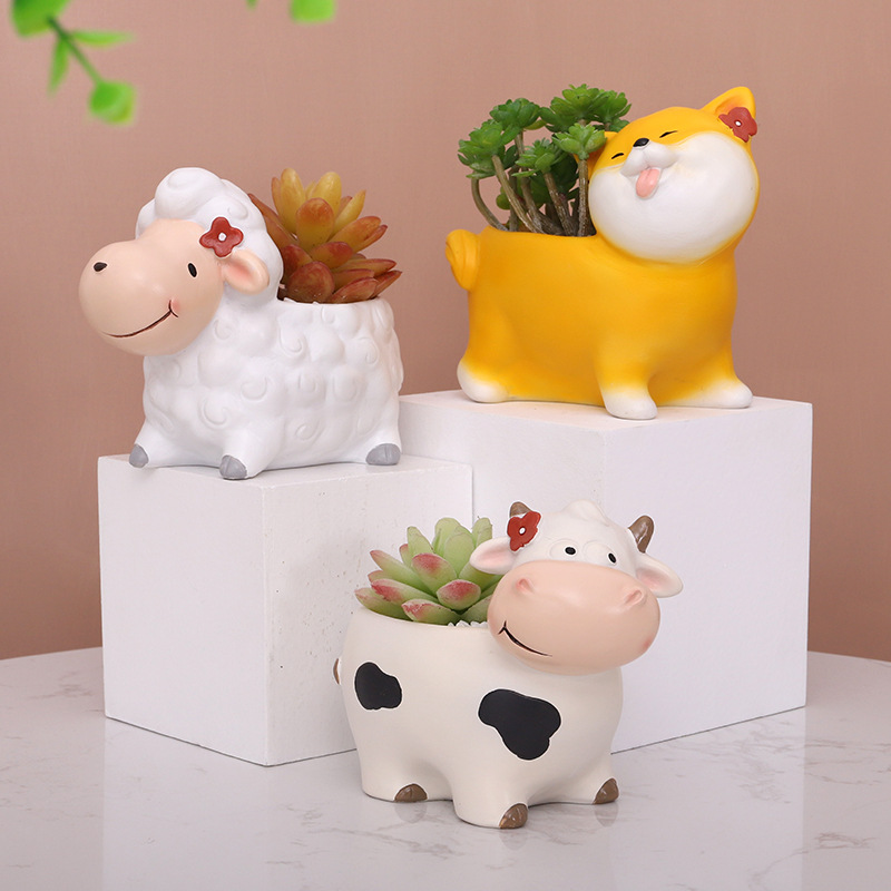 Chậu Cây Resin Chậu cây mọng nước hình động vật resin, chậu mini tiểu cảnh, trang trí bàn làm việc và sân vườn (RG-258)