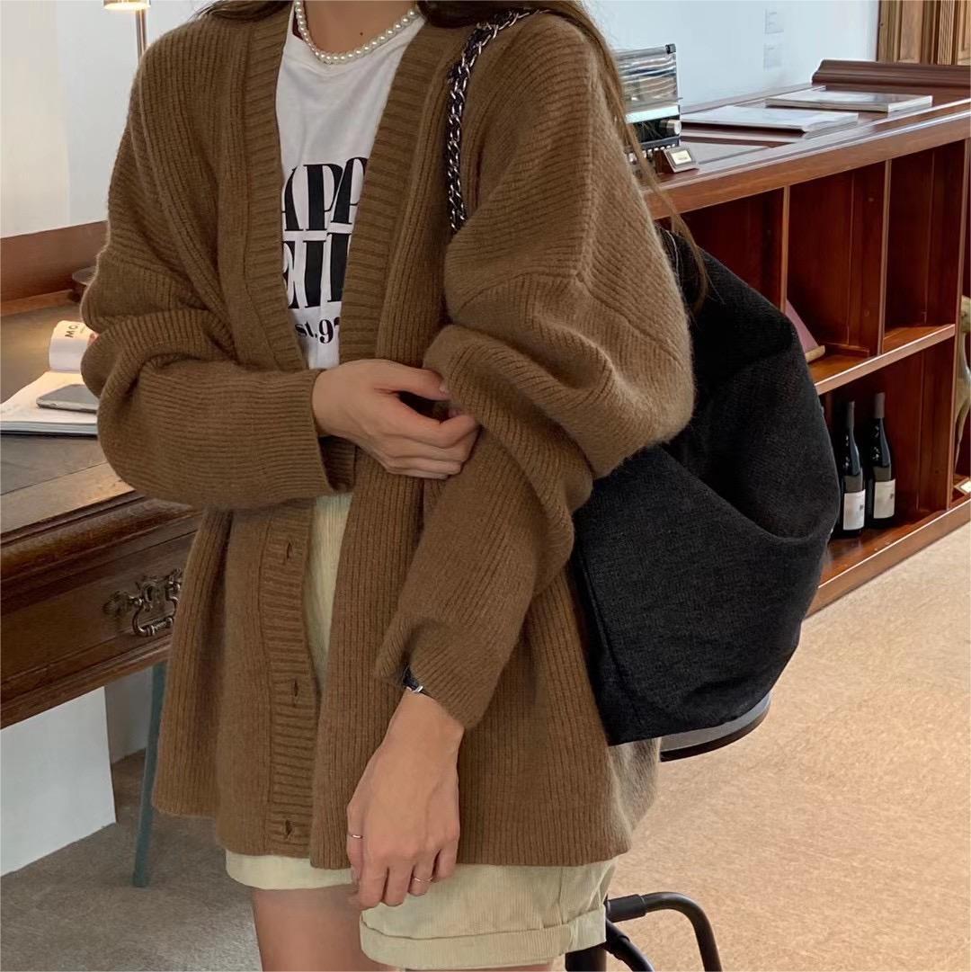 Soft and Waxy Pit Strip Knitted Cardigan for Women 2025 Autumn and Winter New Korean Style Simple Outer Wear Lazy Style V-Neck Sweater Jacket