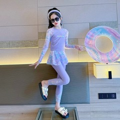 子供の水着の女の子の分体の長袖の日焼け止めの水着の2025新型の中学生の甘い女の子の水着のスーツ