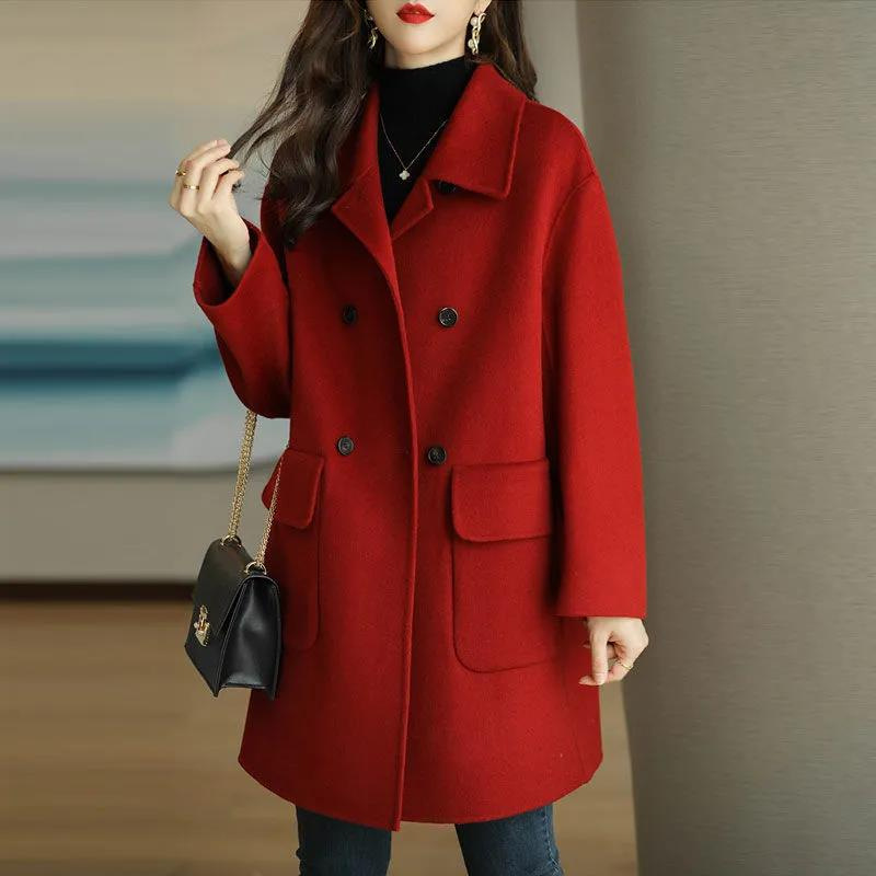 Woolen Outwear Women's 2024 Autumn and Winter New Age-Reducing Thickeneded Korean Style Warm Mid-Length Loose Small Outwear Women
