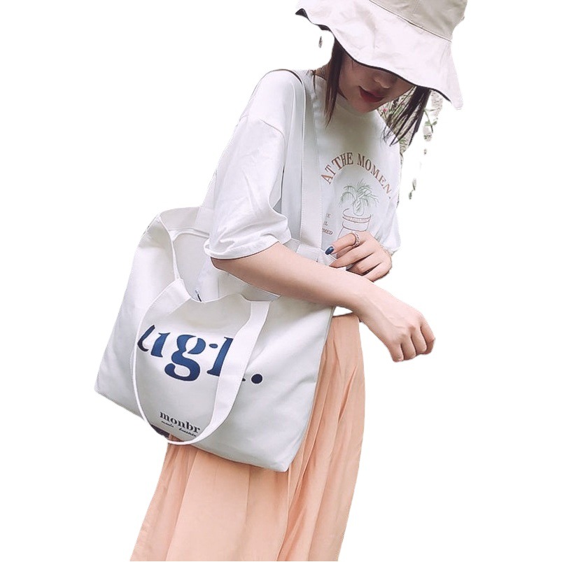 2024 nuevo bolso de lona con letras de un solo hombro ins bolso de tela de estilo perezoso bolso de lona para estudiantes japoneses bolso mensajero femenino